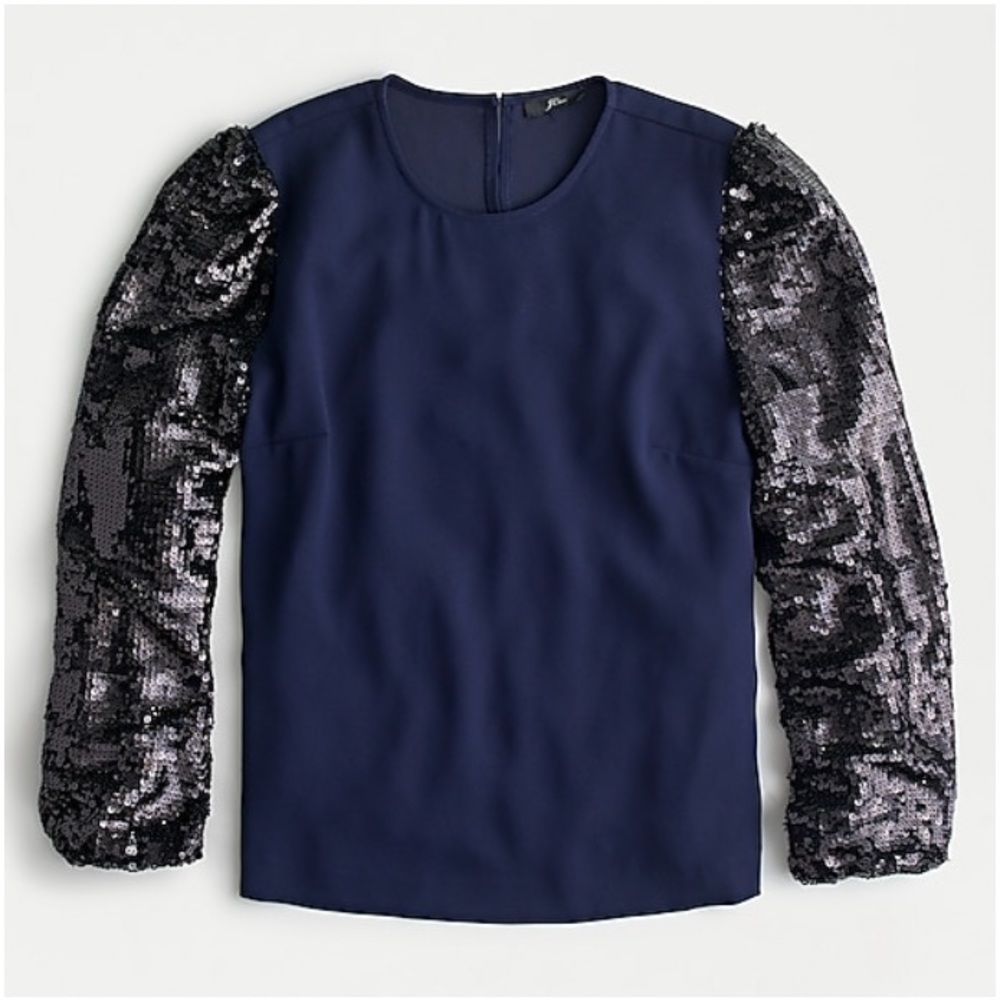 Jcrew sequin-sleeve crepe blouse